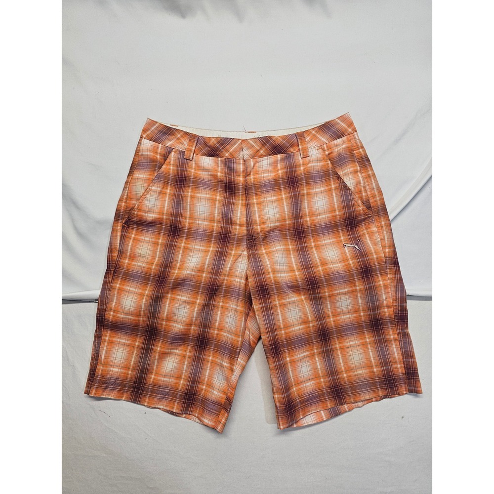 Puma Mens Plaid Golf Shorts Orange Purple White Size 32 RN62200 CA06311
